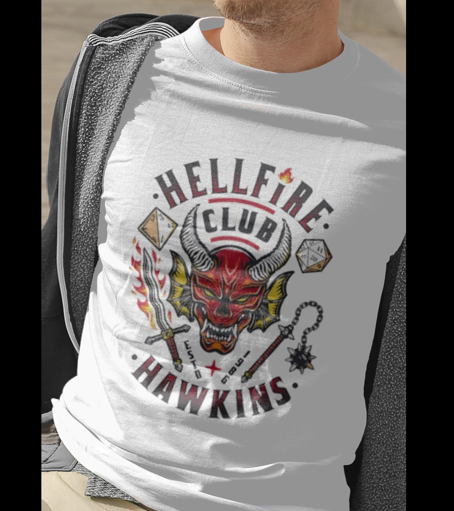 Hellfire Club Hawkins Dungeons & Dragons Stranger Things Demon Dice Sword Flame Symbol T-Shirt