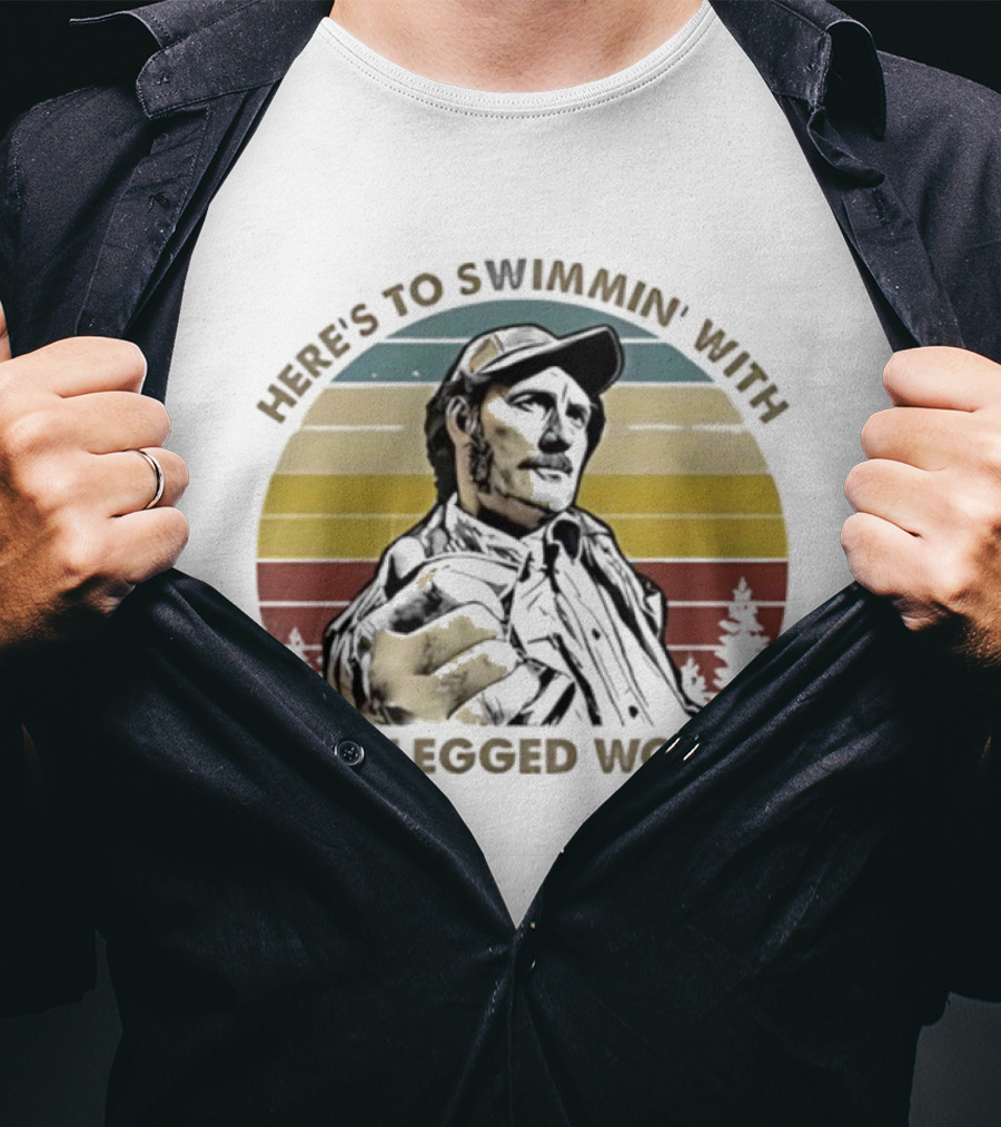 Quint Here’s To Swimmin’ With Bow Legged Women Retro Vintage Jaws T-Shirt