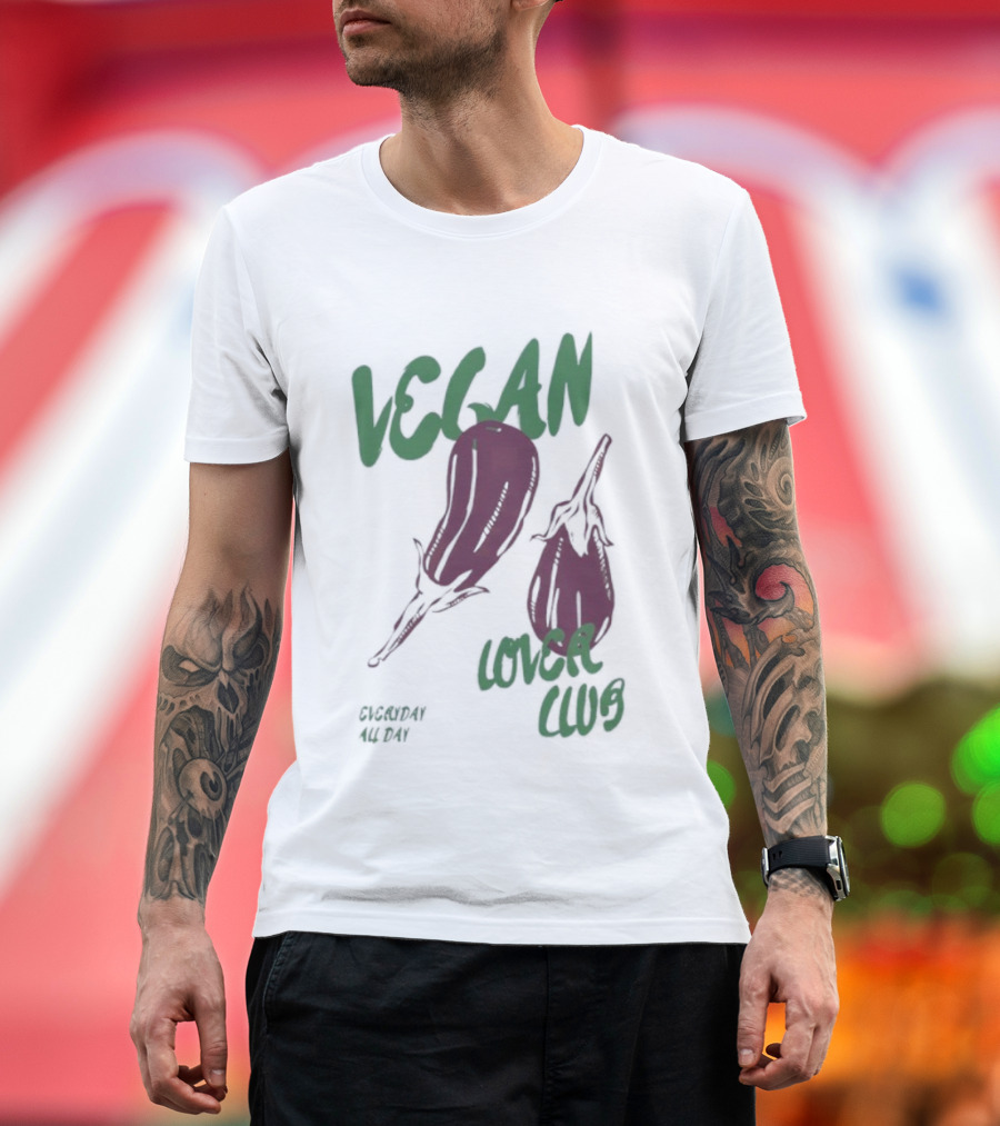 Vegan Love Club Everyday All Day Eggplant Illustration T-Shirt