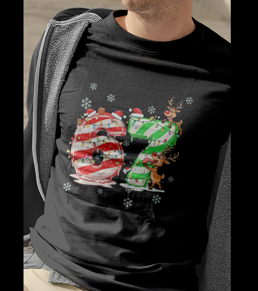 67 Christmas Reindeer Candy Cane Lights Snowflakes T-Shirt
