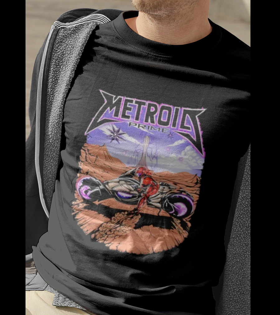 Metroid Prime Sci-Fi Landscape With Armored Character And Alien Desert Scene T-Shirt