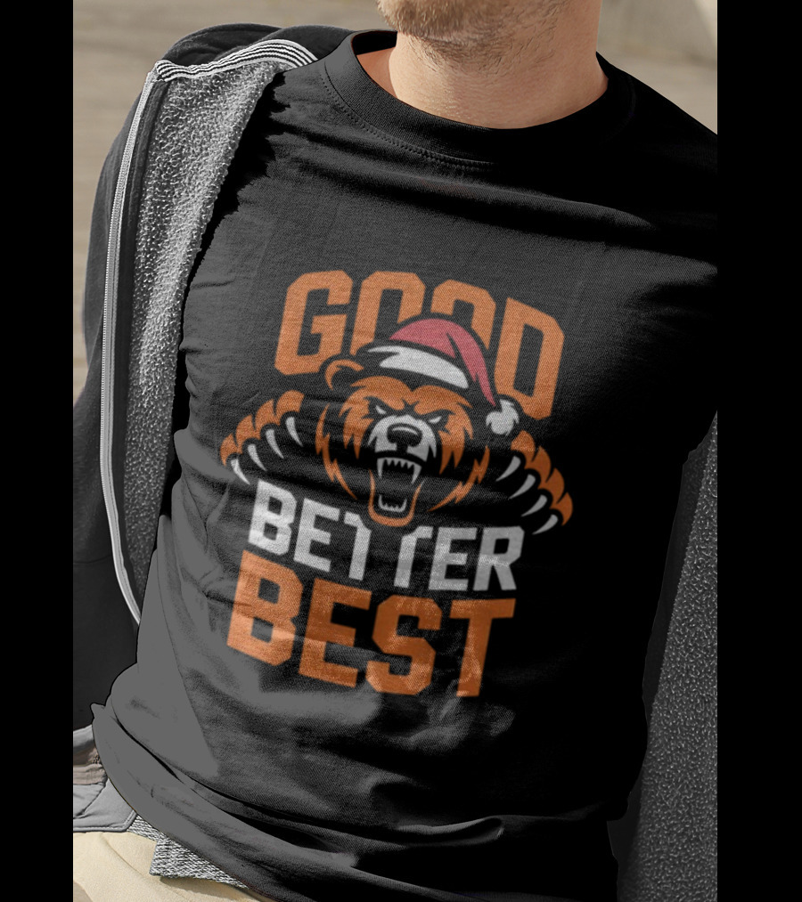 Good Better Best Chicago Bear Mascot Santa Hat Christmas Vintage T-Shirt