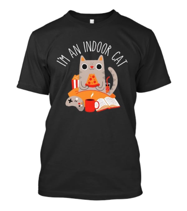 I'm An Indoor Cat Cartoon Cozy Vibes With Pizza, Popcorn, And Video Game Controller T-Shirt