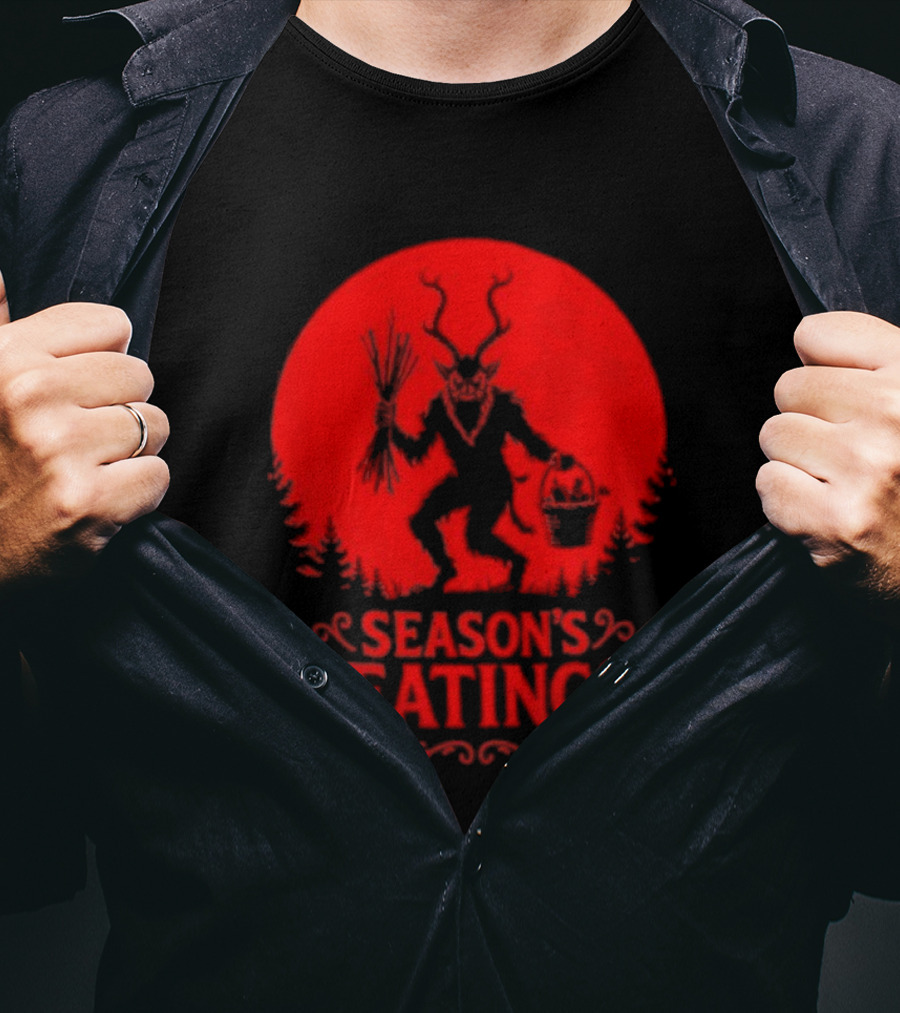Krampus Season’s Beatings Gothic Christmas Horror T-Shirt