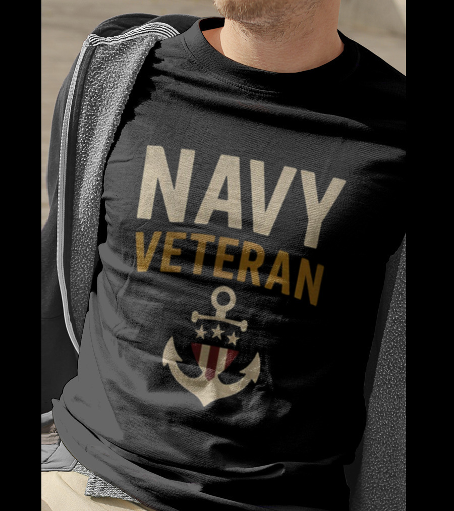 Navy Veteran Anchor Stars Stripes Military US Patriotic T-Shirt