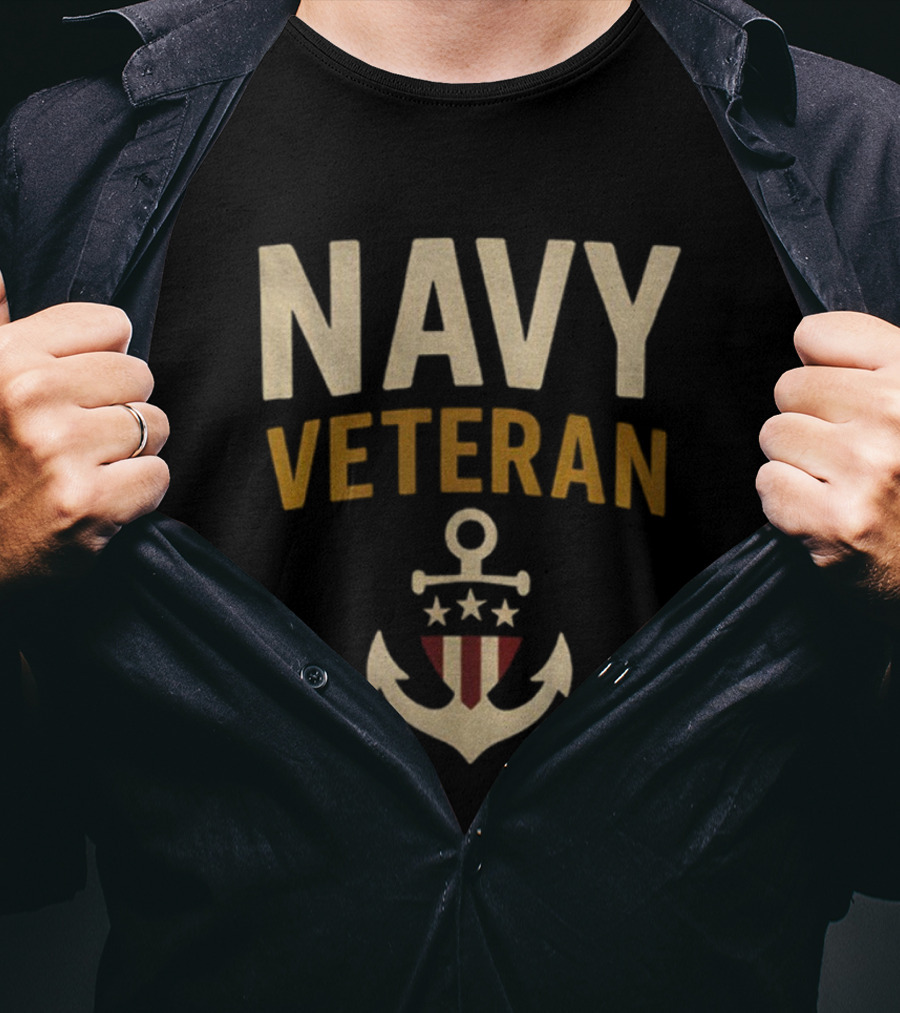 Navy Veteran Anchor Stars Stripes Military US Patriotic T-Shirt