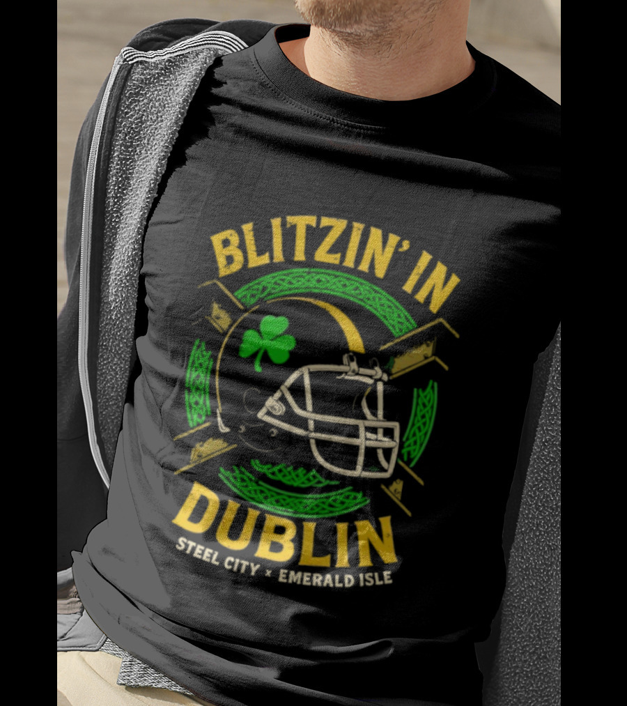 Blitzin’ In Dublin Steel City Emerald Isle Helmet Shamrock T-Shirt