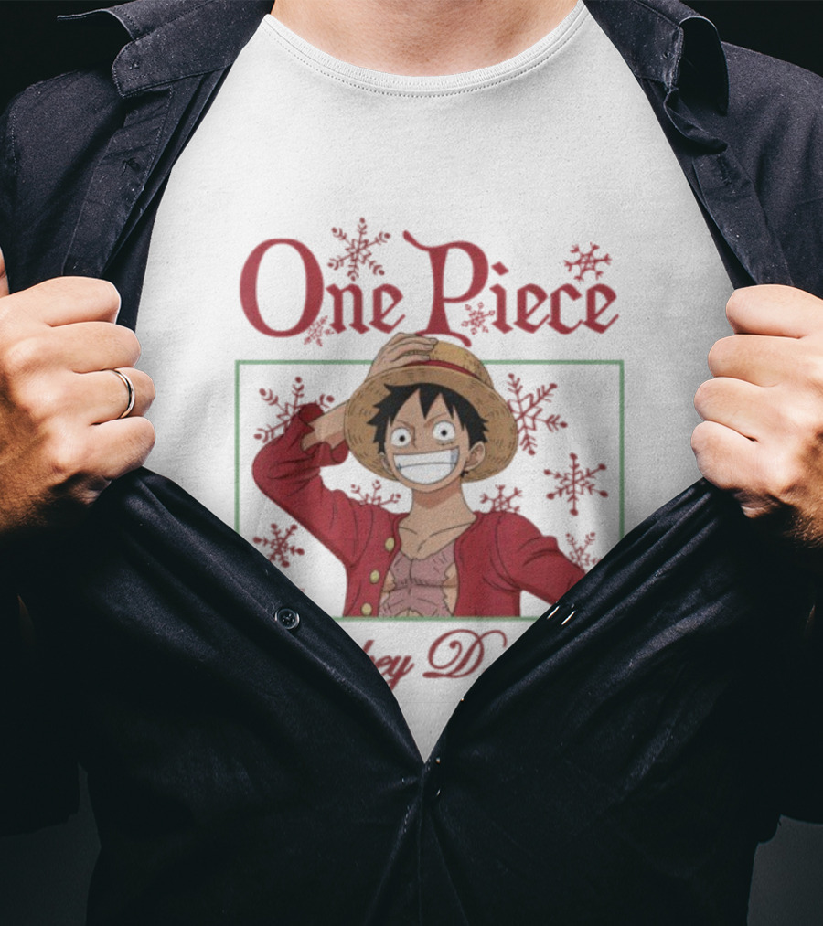 One Piece Monkey D. Luffy Happy Holidays Christmas Snowflakes T-Shirt