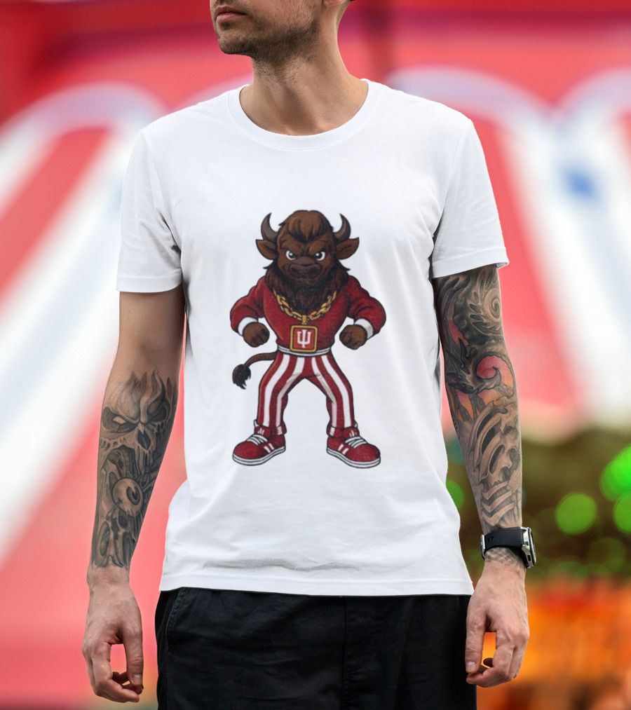 Indiana Hoosiers Buffalo Mascot Striped Pants Red Outfit T-Shirt