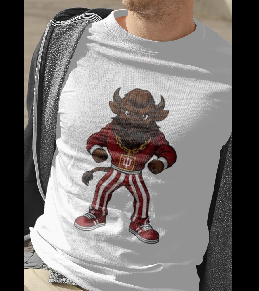 Indiana Hoosiers Buffalo Mascot Striped Pants Red Outfit T-Shirt