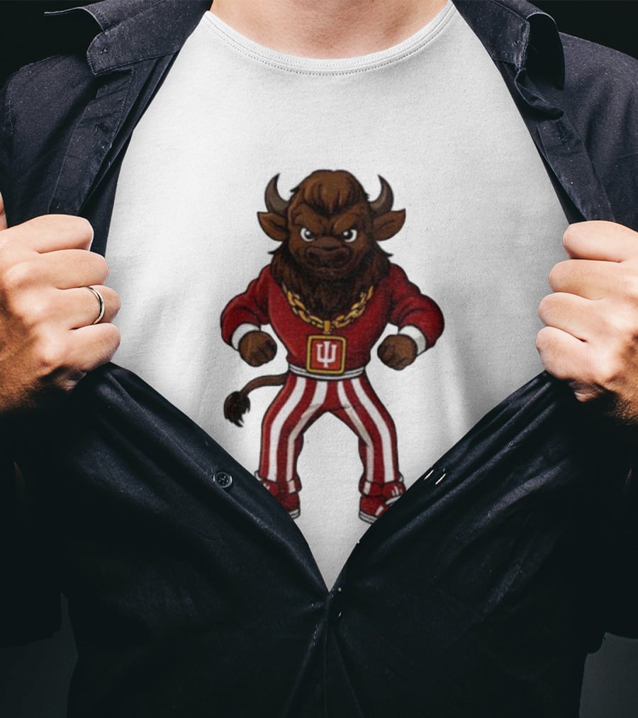 Indiana Hoosiers Buffalo Mascot Striped Pants Red Outfit T-Shirt