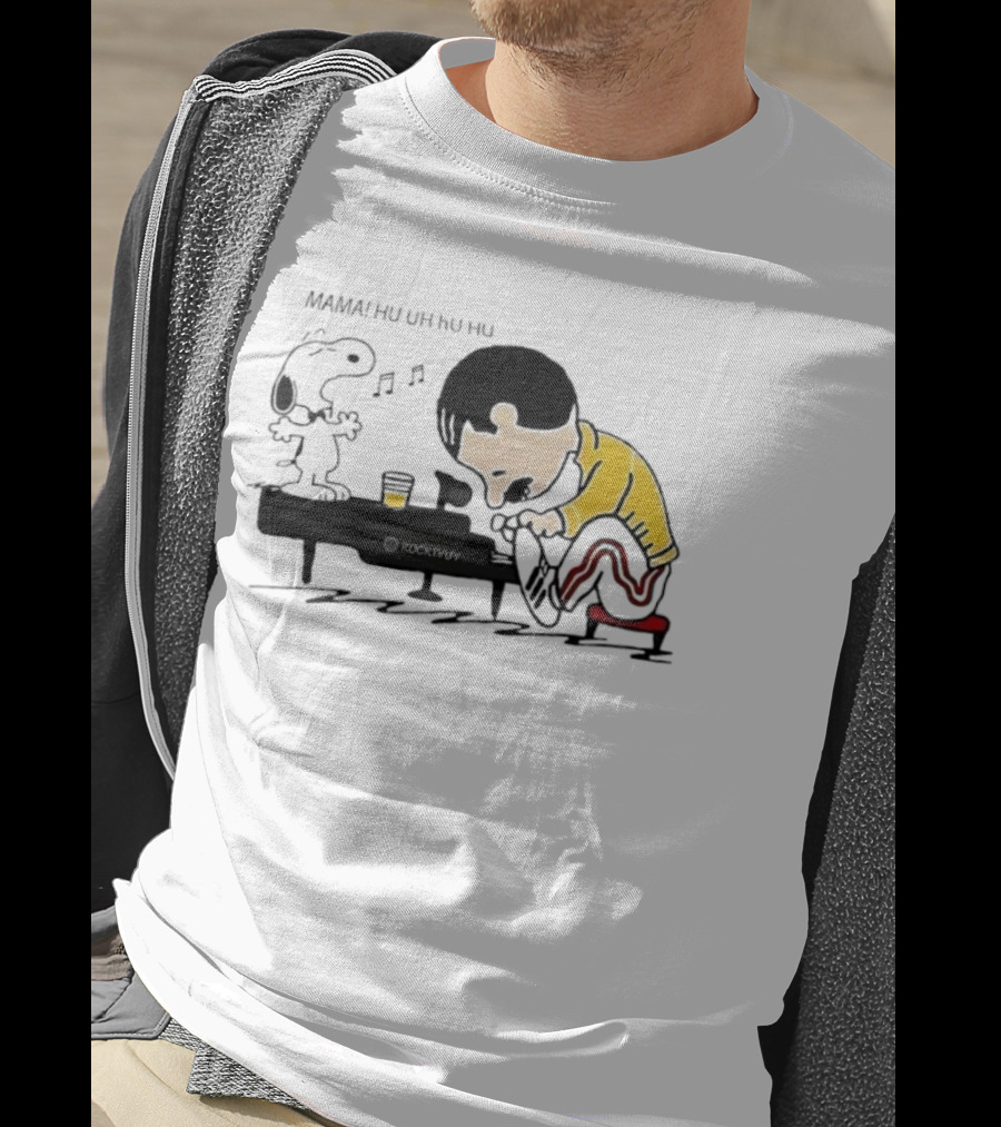 Snoopy Freddie Mercury Piano Performance Parody Peanuts Crossover T-Shirt