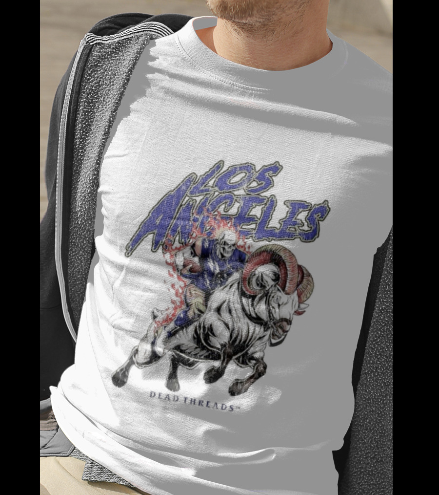Los Angeles Rams Dead Threads Skull Face Riding Ram Mascot T-Shirt