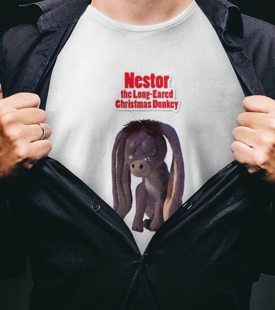 Nestor The Long Eared Christmas Donkey Character Illustration T-Shirt