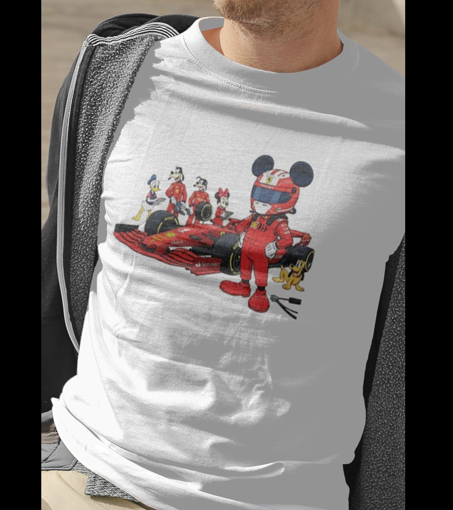 Ferrari Racing Disney Mickey Minnie Donald Goofy Pluto F1 Christmas T-Shirt
