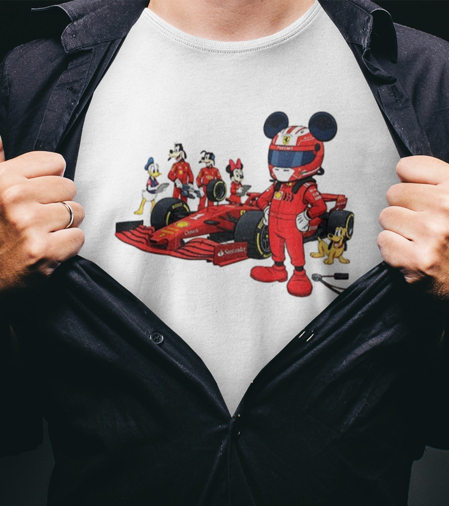 Ferrari Racing Disney Mickey Minnie Donald Goofy Pluto F1 Christmas T-Shirt