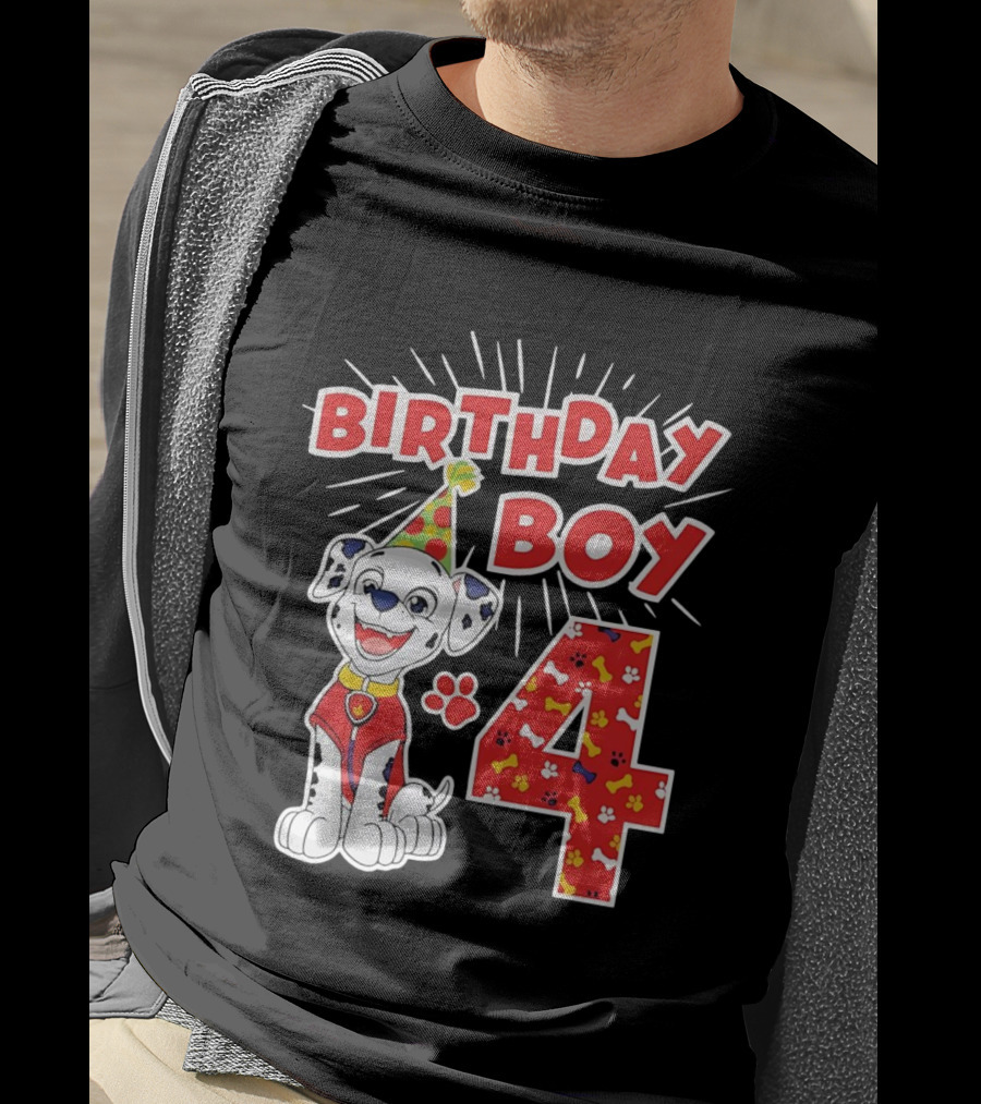 4th Birthday Boy Celebration With Cute Pup And Party Hat T-Shirt