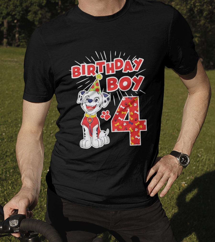 4th Birthday Boy Celebration With Cute Pup And Party Hat T-Shirt