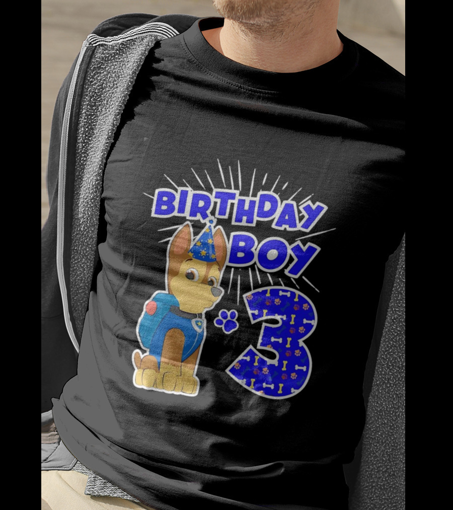 Birthday Boy Cute Police Pup Dog 3rd Party Theme T-Shirt