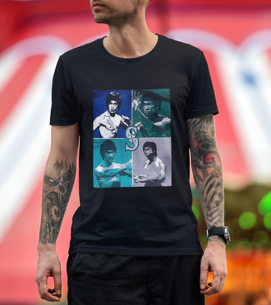 Bruce Lee Seattle Mariners SC Star Emblem Four Pop Art Portraits T-Shirt