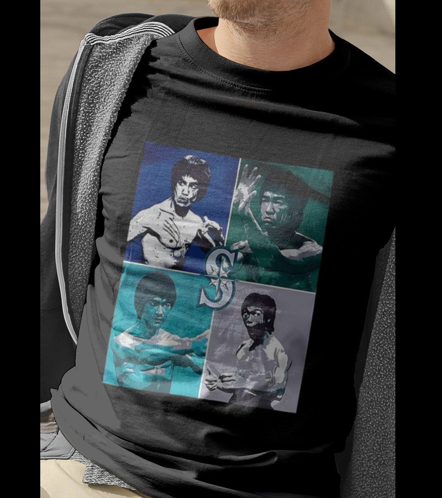 Bruce Lee Seattle Mariners SC Star Emblem Four Pop Art Portraits T-Shirt