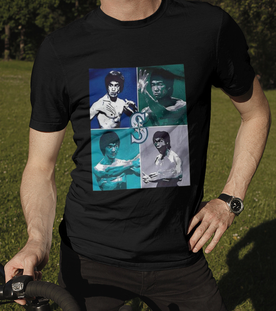 Bruce Lee Seattle Mariners SC Star Emblem Four Pop Art Portraits T-Shirt