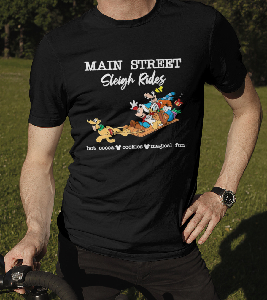 Main Street Sleigh Rides Mickey And Friends Hot Cocoa Cookies Magical Fun T-Shirt
