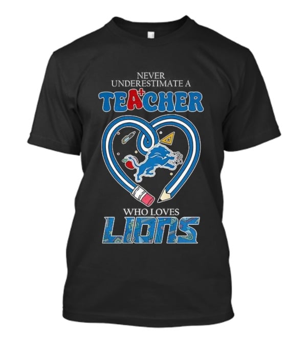 Teacher Who Loves Detroit Lions Heart Pencil Design T-Shirt