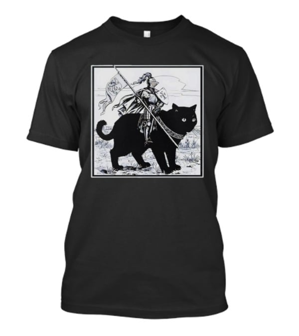 Medieval Knight Riding Giant Cat With Heraldic Banner T-Shirt