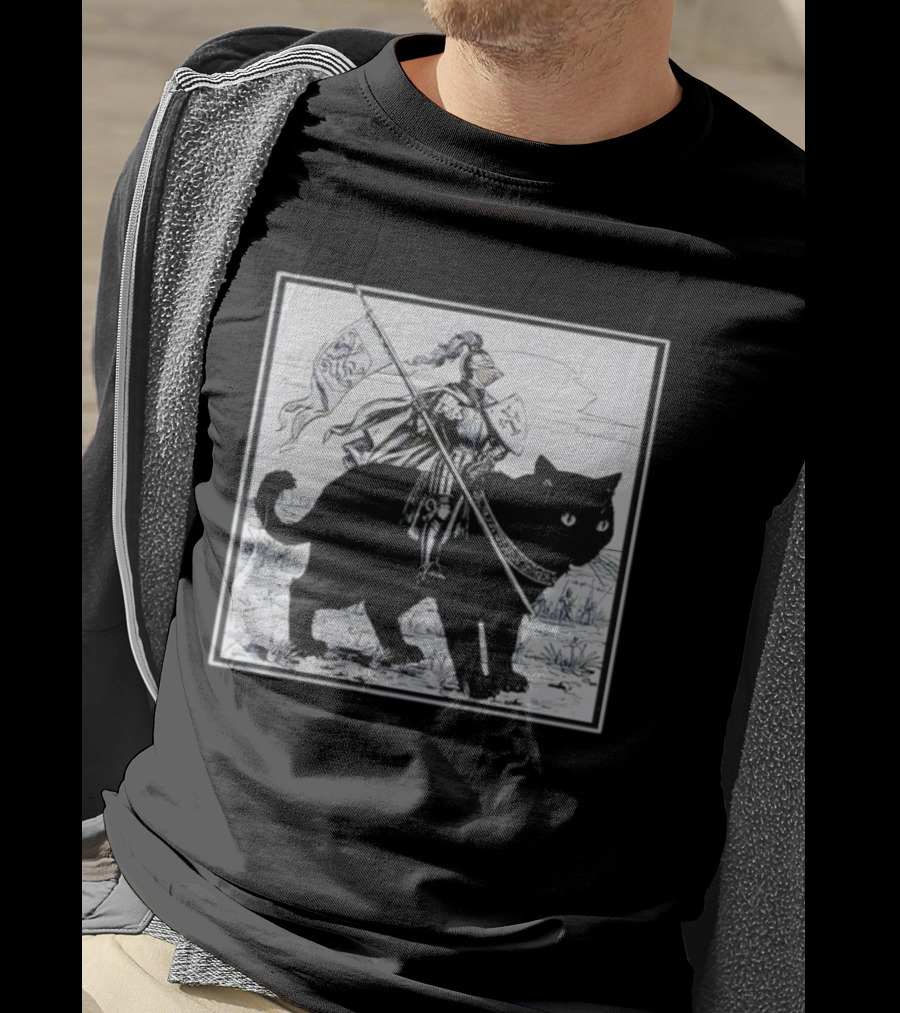 Medieval Knight Riding Giant Cat With Heraldic Banner T-Shirt