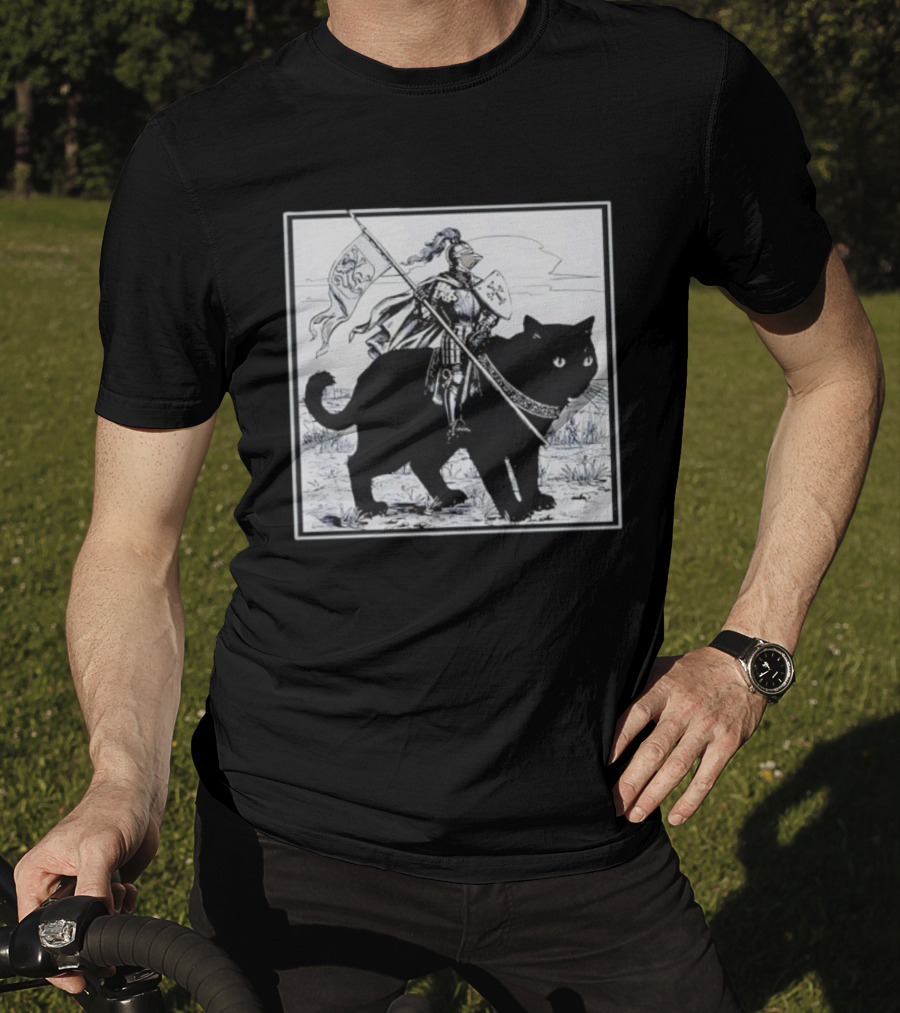 Medieval Knight Riding Giant Cat With Heraldic Banner T-Shirt