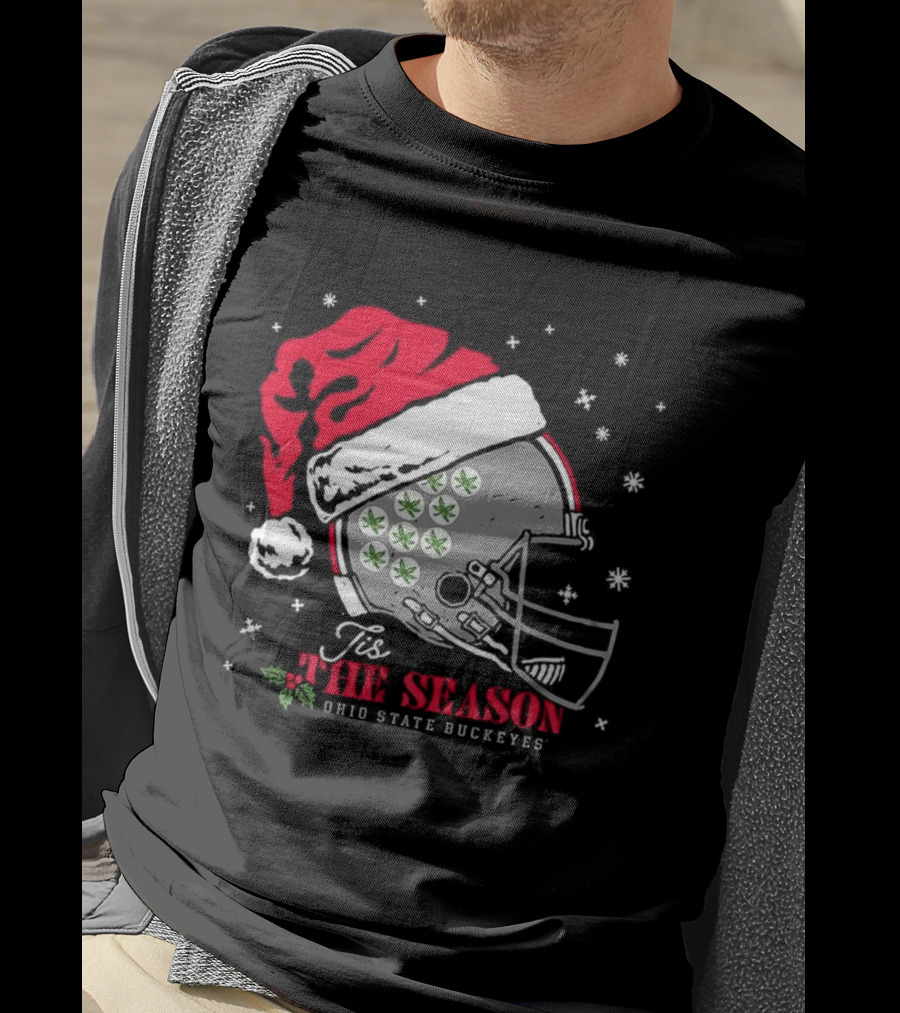 Tis The Season Ohio State Buckeyes Football Santa Helmet Christmas T-Shirt