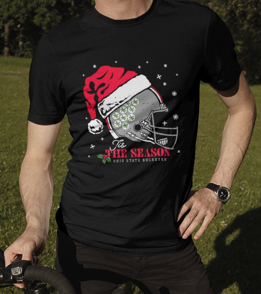 Tis The Season Ohio State Buckeyes Football Santa Helmet Christmas T-Shirt