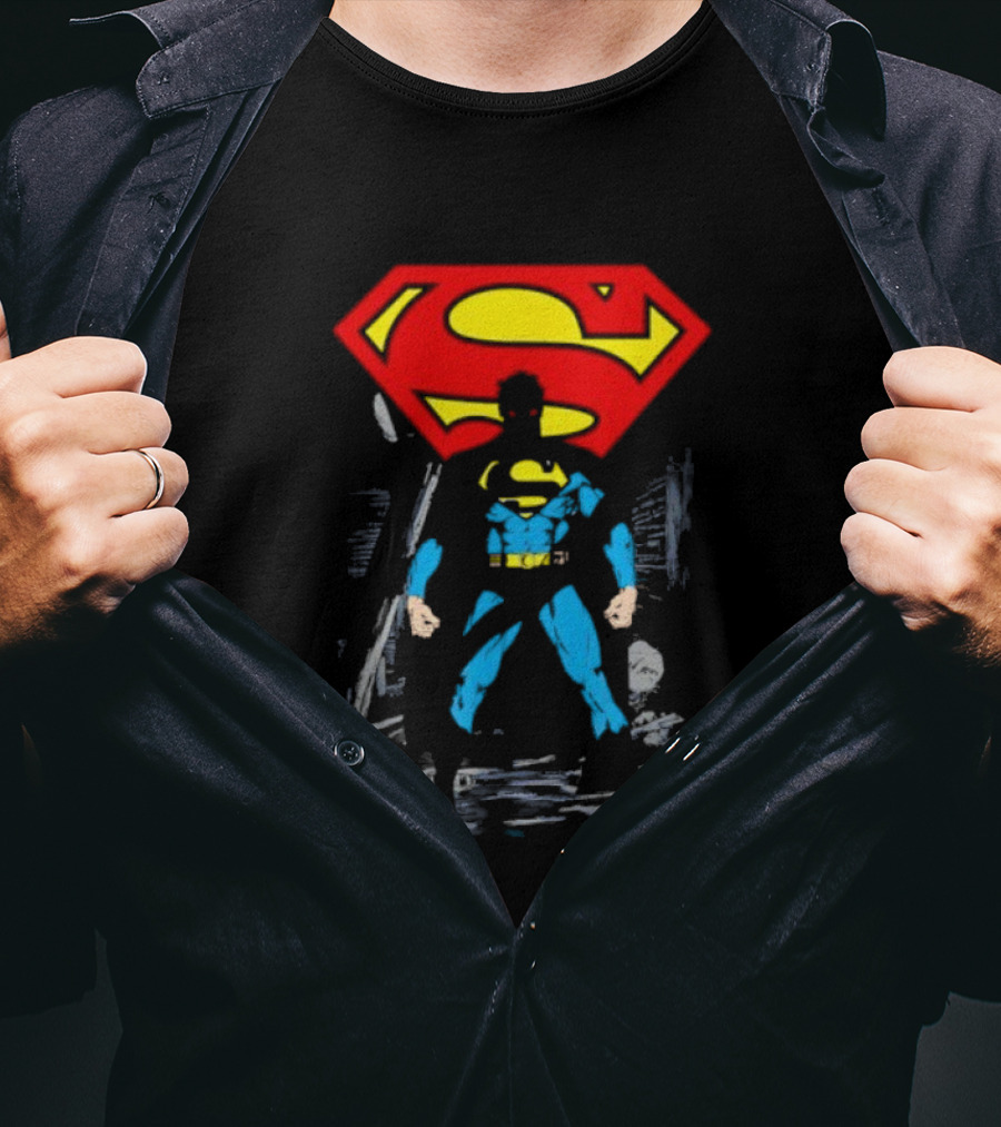 Superman Emblem Dark Alley Scene Heroic Mystery T-Shirt