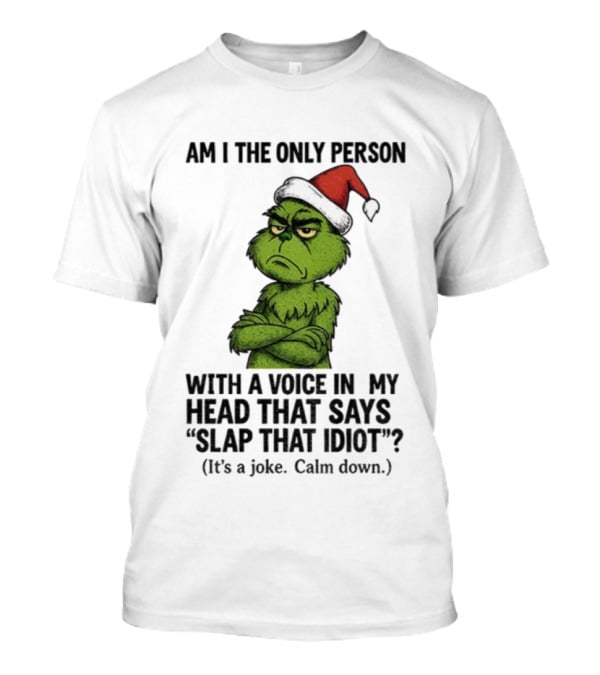 Grinch Santa Hat Am I The Only Person With A Voice In My Head That Says Slap That Idiot Christmas T-Shirt