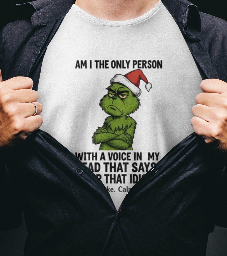 Grinch Santa Hat Am I The Only Person With A Voice In My Head That Says Slap That Idiot Christmas T-Shirt