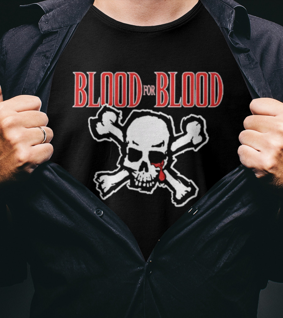 Blood For Blood Skull And Crossbones With Red Accent T-Shirt