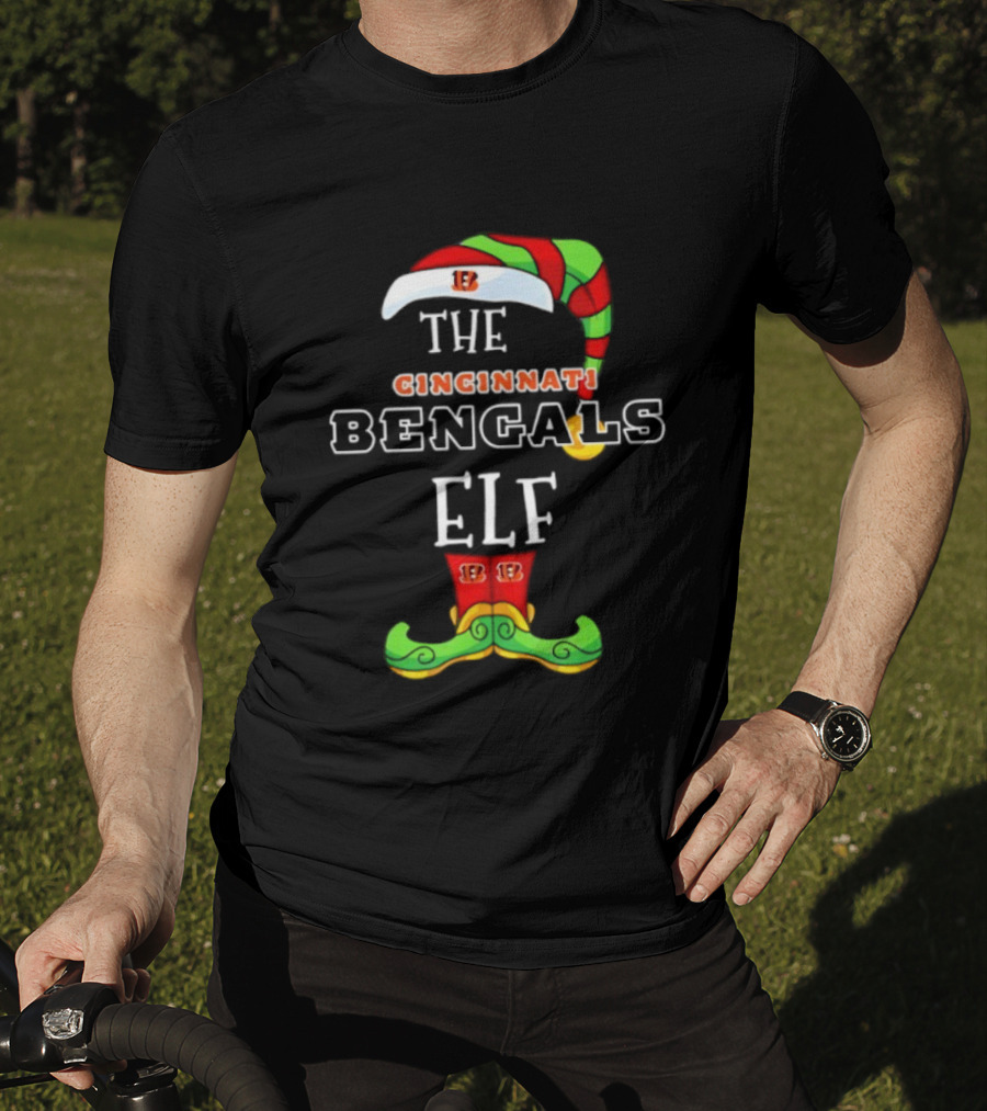 Cincinnati Bengals Christmas Elf Hat And Shoes Holiday Spirit T-Shirt