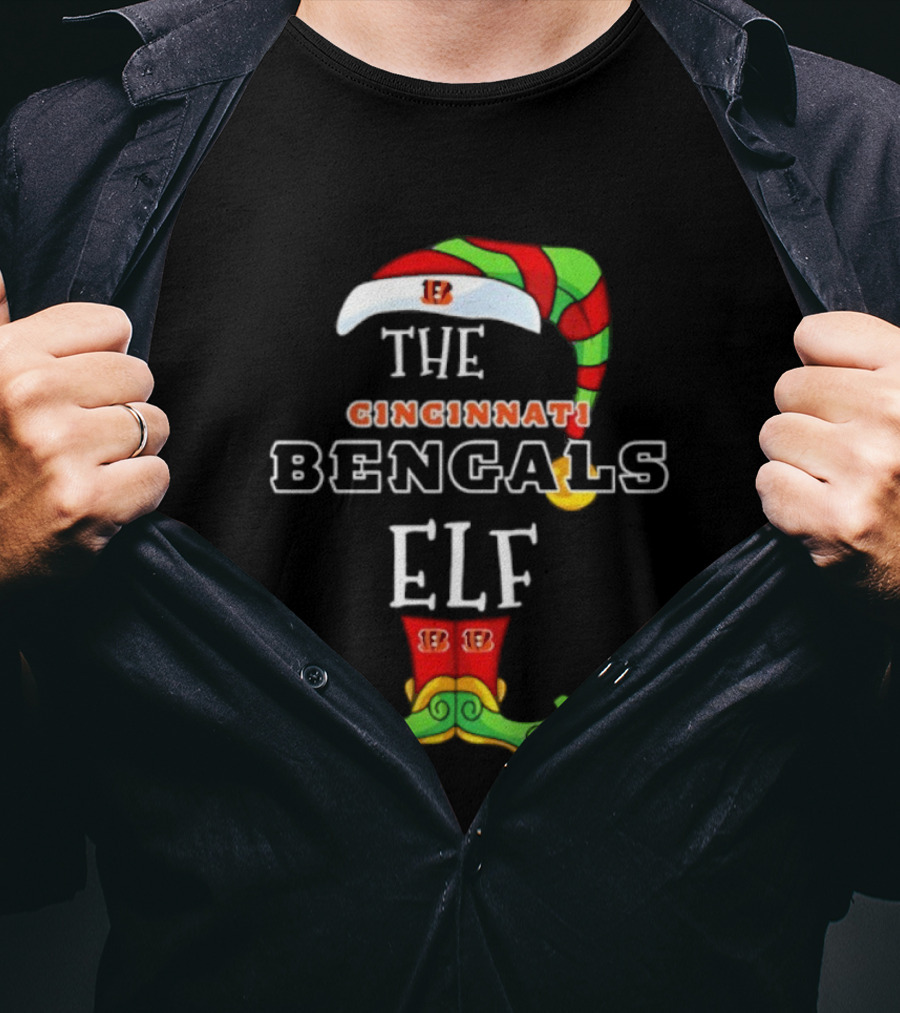 Cincinnati Bengals Christmas Elf Hat And Shoes Holiday Spirit T-Shirt