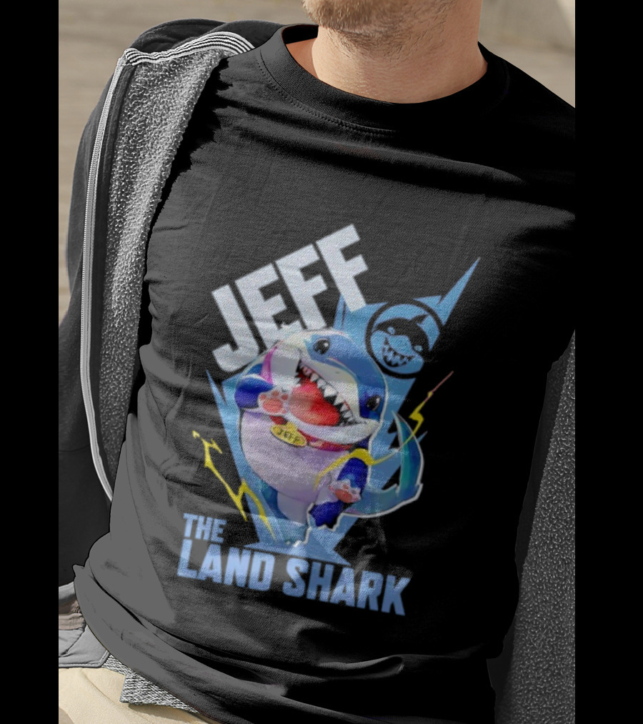 Jeff The Landshark Fun Colorful Cartoon Character With Lightning Bolt T-Shirt