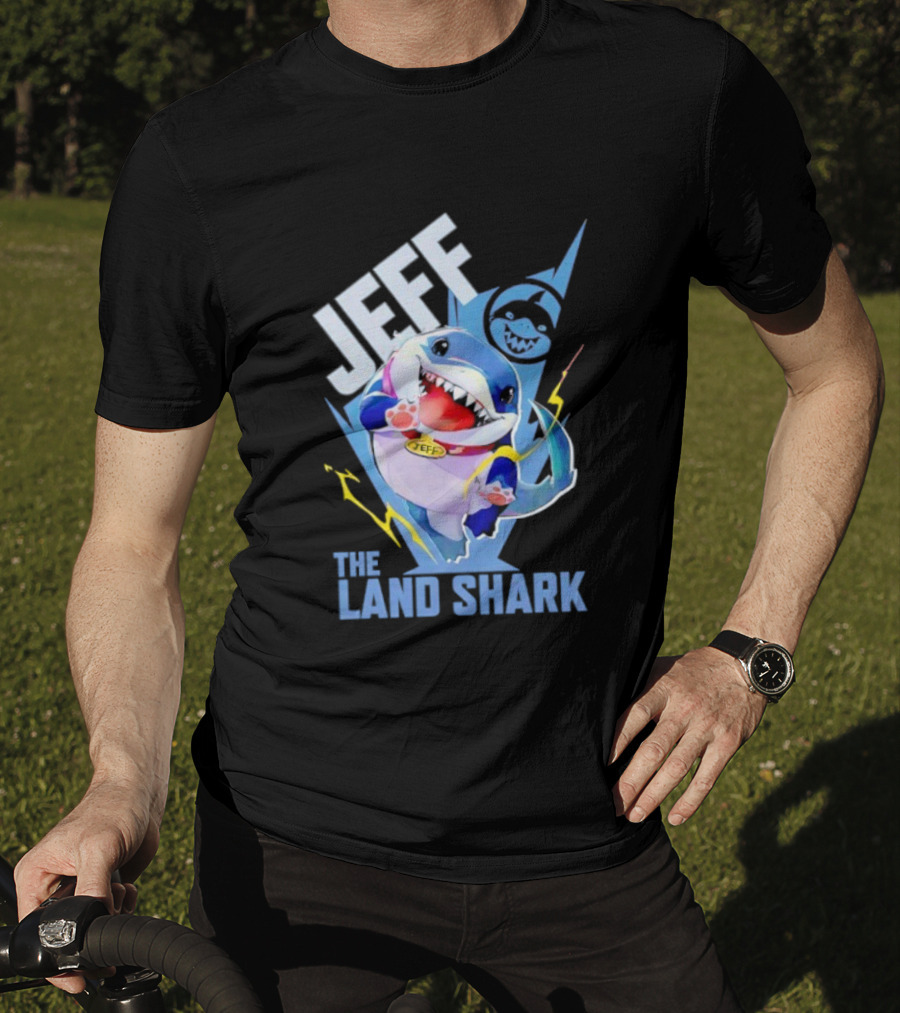 Jeff The Landshark Fun Colorful Cartoon Character With Lightning Bolt T-Shirt