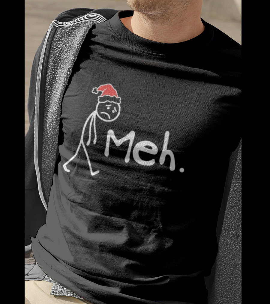 Meh Funny Christmas Introvert Santa Hat Stick Figure T-Shirt