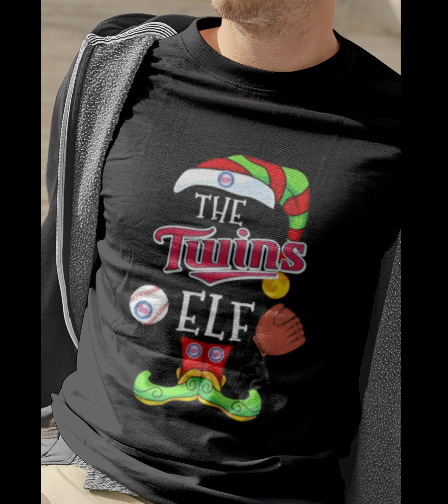 The Twins ELF Holiday Baseball Theme Hat And Glove T-Shirt