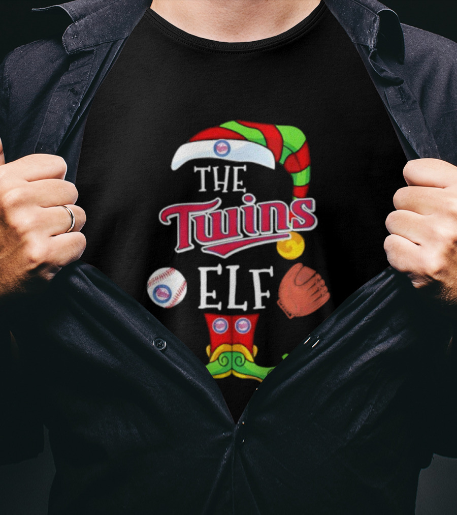 The Twins ELF Holiday Baseball Theme Hat And Glove T-Shirt