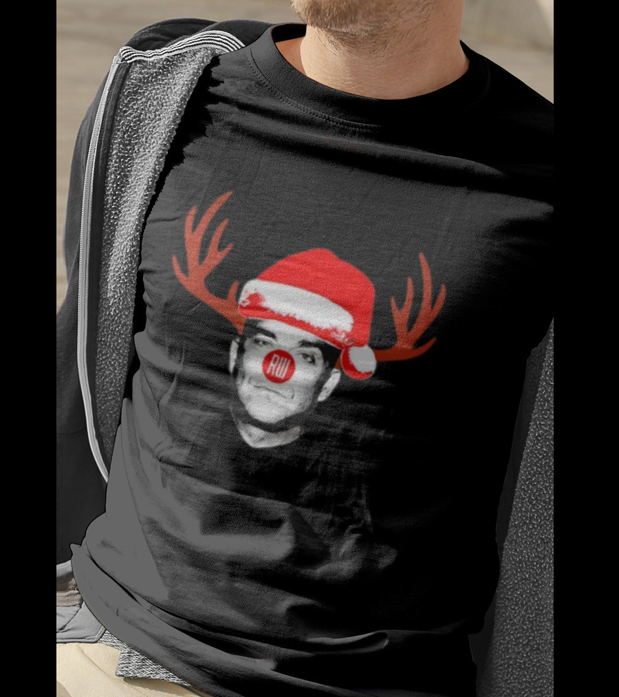 Rudolph Robbie Reindeer Santa Hat RW Nose Antlers Holiday T-Shirt