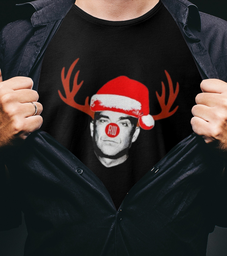 Rudolph Robbie Reindeer Santa Hat RW Nose Antlers Holiday T-Shirt