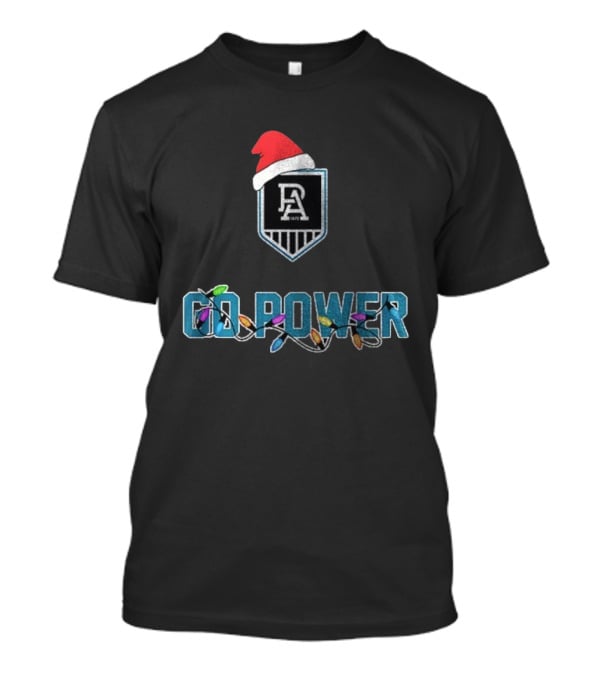 Port Adelaide Santa Hat Christmas Lights Go Power Players T-Shirt