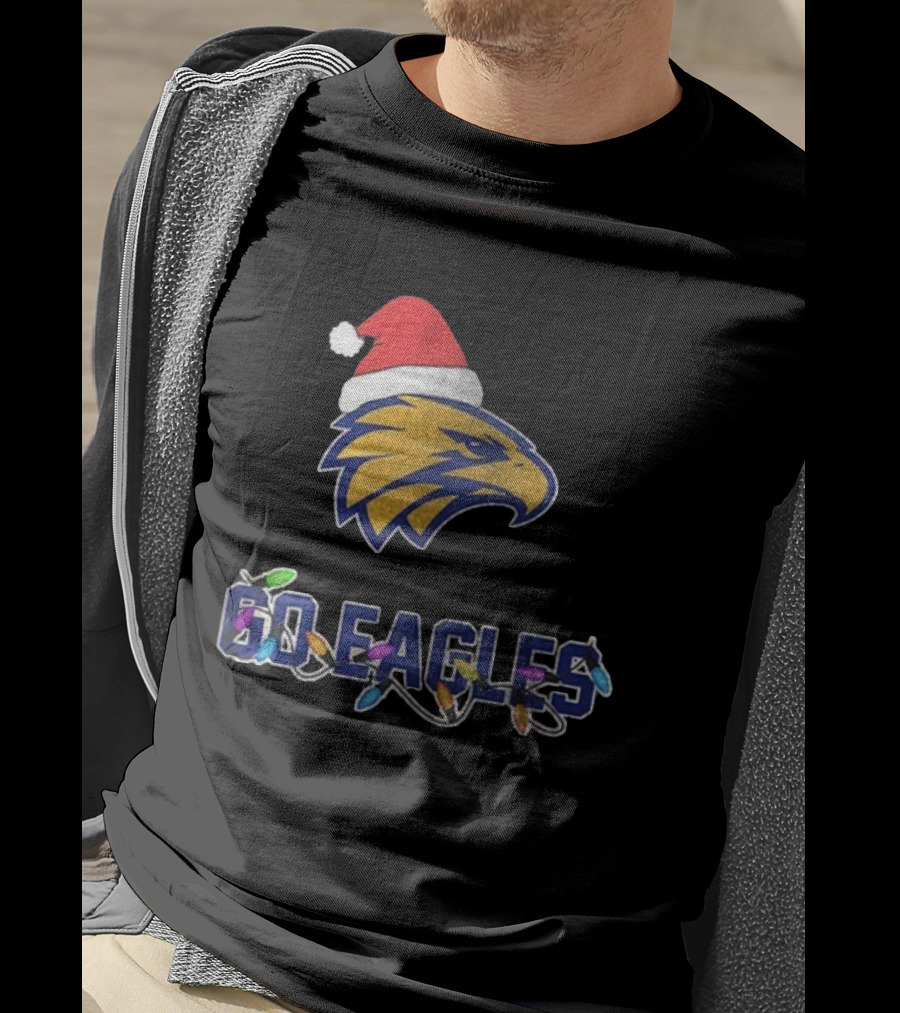 West Coast Eagles Go Eagles Christmas Santa Hat And Lights T-Shirt