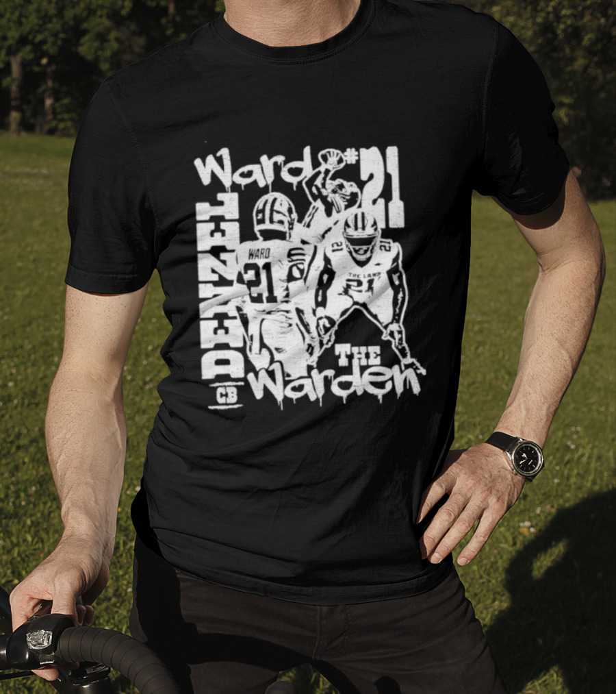 Denzel Ward 21 The Warden Graffiti Collage T-Shirt