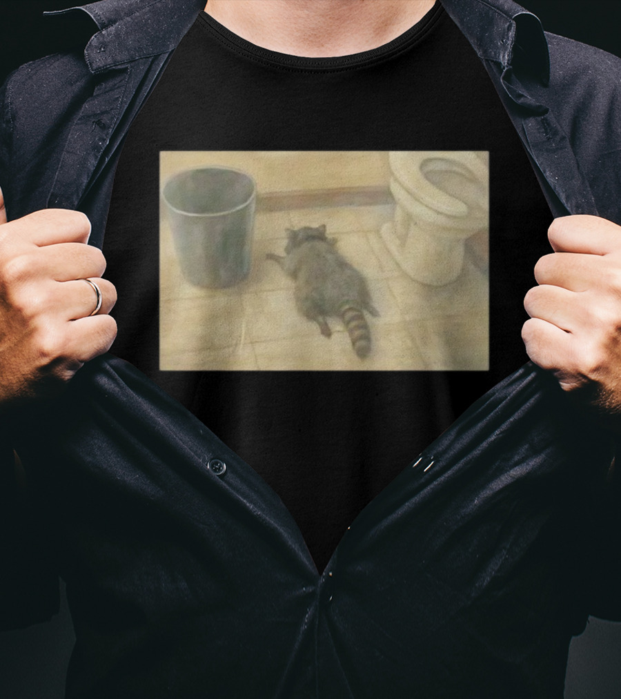 Raccoon Sleeping On Bathroom Floor Meme T-Shirt